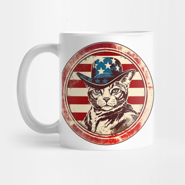 Cat in Hat Retro American USA Flag 4th July Pop Art Cat Lovers by Ai Wanderer